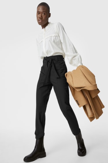 Women - Paper bag trousers - straight fit - black
