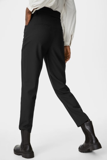 Women - Paper bag trousers - straight fit - black