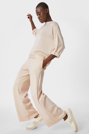 Women - Jersey trousers - straight fit - taupe