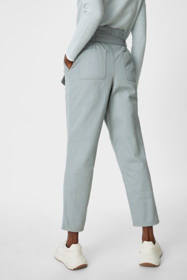 Women - Paper bag trousers - tapered fit - dark turquoise