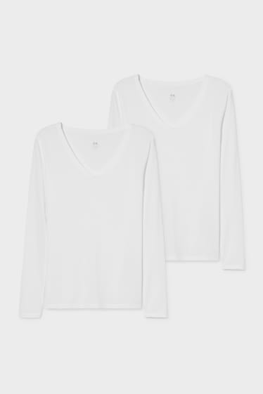 Damen - Multipack 2er - Basic-Langarmshirt - weiß