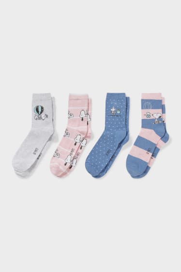 Dames - Set van 4 - sokken - Snoopy - grijs / roze