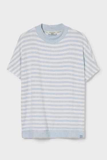 Women - T-shirt - striped - light blue