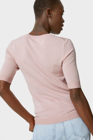 Femei - Pulover tricotat basic - roz