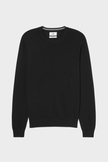 Mężczyźni - Sweter z delikatnej włóczki - czarny