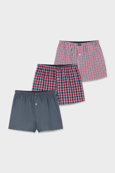 Herren - Multipack 3er - Boxershorts - rot / grau