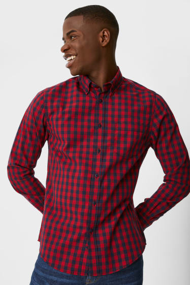 Hombre - Camisa - slim fit - button down - de cuadros - rojo oscuro