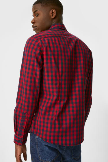 Heren - Overhemd - slim fit - button down - geruit - donkerrood