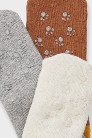 Bébés - Lot de 3 - chaussettes antidérapantes pour bébé - gris / marron