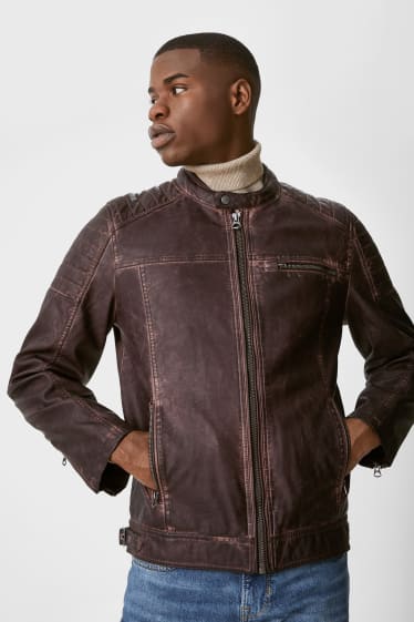 Men - Biker jacket - faux leather - brown