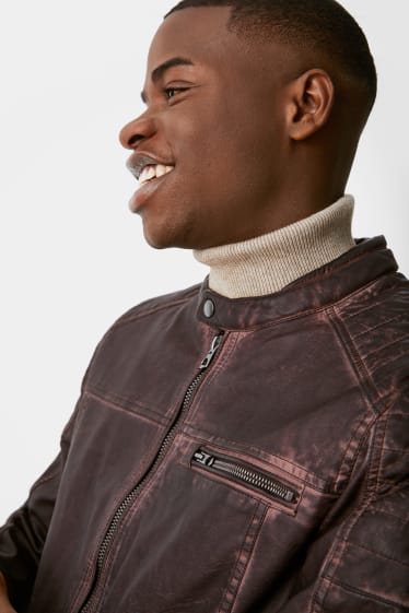 Men - Biker jacket - faux leather - brown