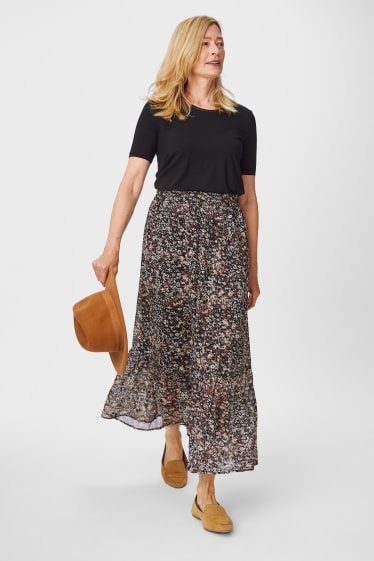 Dámské - Šifonová sukně - s lesklou aplikací - s květinovým vzorem  - černá