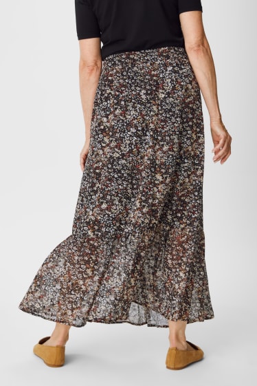 Dámské - Šifonová sukně - s lesklou aplikací - s květinovým vzorem  - černá
