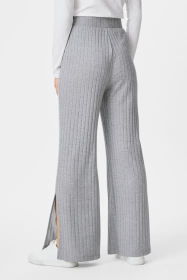 Dames - Jersey broek - wide leg - gerecycled - licht grijs-mix