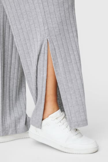 Kobiety - Spodnie z jerseyu - szerokie nogawki - materiał z recyklingu - jasnoszary-melanż