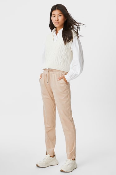 Donna - Pantaloni - relaxed fit - similpelle scamosciata - beige