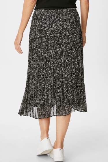 Dámské - Šifonová sukně - plisovaná - puntíkovaná - černá