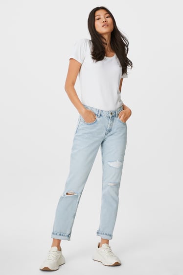 Women - Premium boyfriend jeans - low waist - blue denim