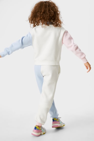 Kinder - Set - 2 Sweatshirts und 2 Jogginghosen - 4 teilig - weiß / rosa