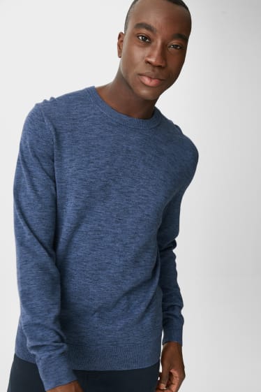 Uomo - Pullover in maglia fine - blu melange