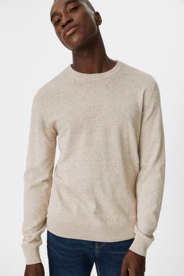 Mężczyźni - Sweter z delikatnej włóczki - brązowoszary