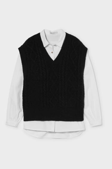 Kinderen - Set - overhemd en spencer - 2-delig - wit / zwart