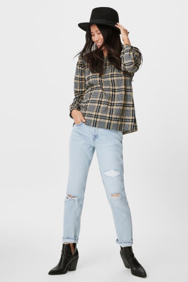 Women - Blouse - check - beige