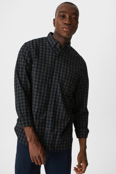 Heren - Overhemd - regular fit - button down - geruit - donkergroen / donkerblauw