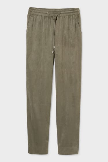 Women - Trousers - relaxed fit - faux suede - green