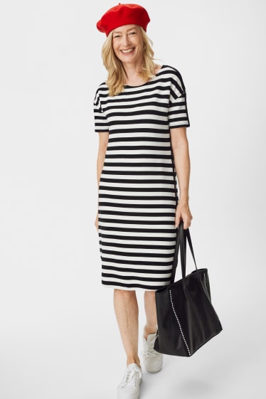 Women - T-shirt dress - striped - white