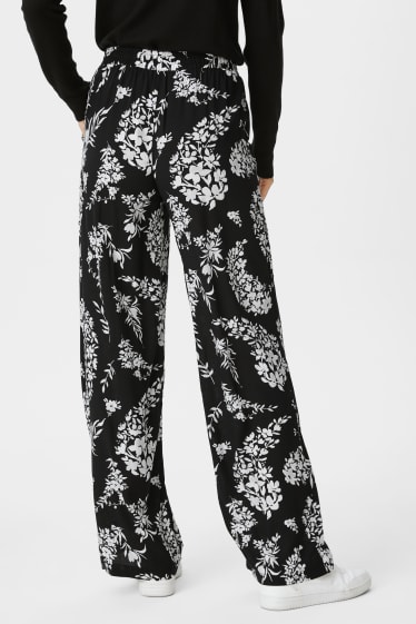 Women - Cloth trousers - wide leg - floral - black
