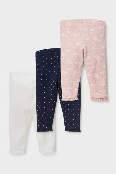 Bebés - Pack de 3 - leggings térmicos para bebé - blanco / rosa