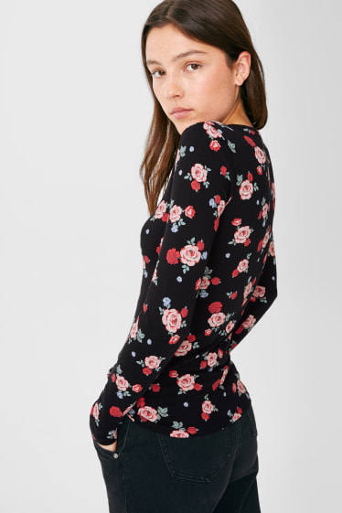Kobiety - CLOCKHOUSE - koszulka z długim rękawem - w kwiaty - czarny