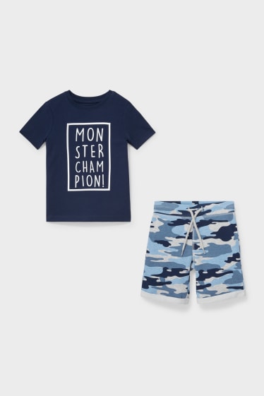 Bambini - Set - t-shirt e shorts di felpa - blu scuro