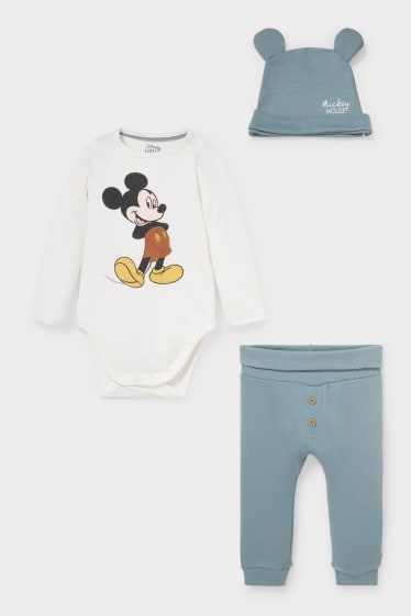 Babys - Micky Maus - Baby-Outfit - 3 teilig - weiss / türkis