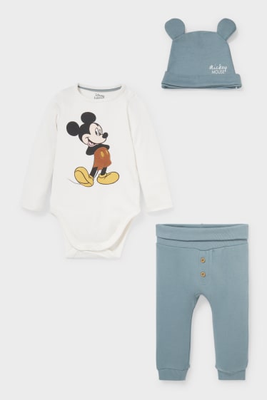 Bébés - Mickey Mouse - ensemble pour bébé - 3 pièces - blanc / turquoise