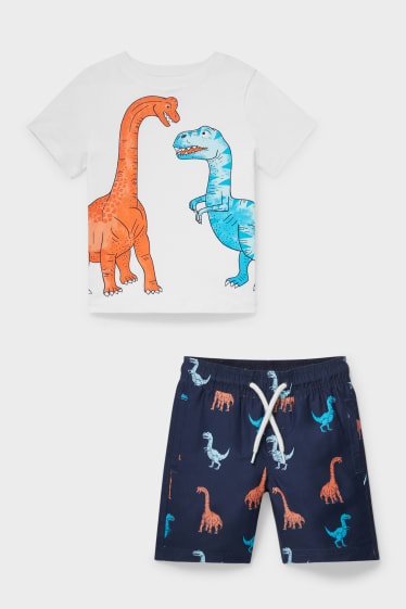 Bambini - Dinosauri - set - maglia a maniche corte e shorts - 2 pezzi - bianco