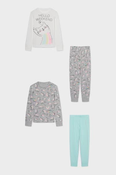 Kinder - Multipack 2er - Pyjama - 4 teilig - weiß / grau