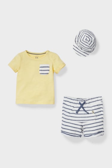 Neonati - Set - maglia a maniche corte, shorts di felpa e cappellino - giallo