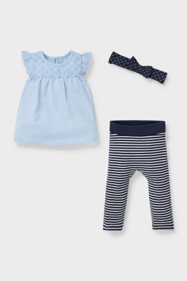 Babys - Set - Kurzarmshirt, Leggings und Haarband - blau