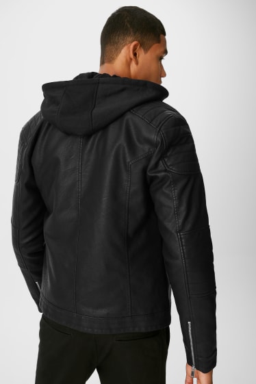 Uomo - CLOCKHOUSE - giacca stile motociclista - similpelle - effetto 2 in 1 - nero