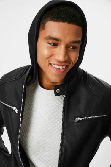 Men - CLOCKHOUSE - biker jacket - faux leather - 2-in-1 look - black