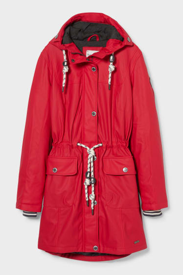 Women - Hooded raincoat - dark red
