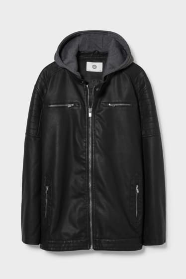 Men - Biker jacket - faux leather - 2-in-1 look - black
