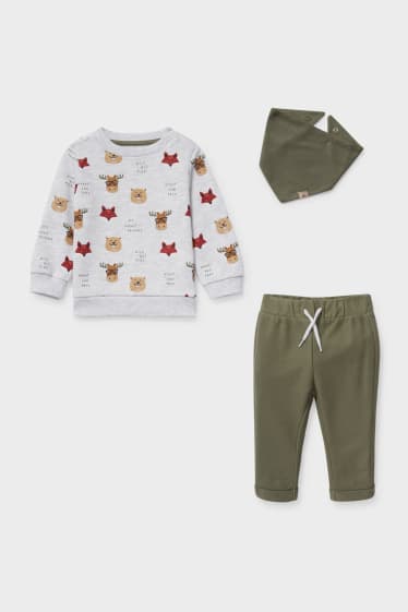 Babys - Baby-Outfit - 3 teilig - dunkelgrün / grau