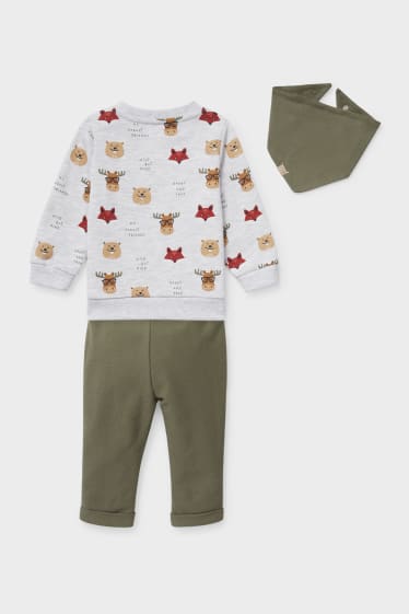 Babys - Baby-Outfit - 3 teilig - dunkelgrün / grau