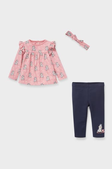 Baby's - Bambi - baby-outfit - 3-delig - roze / donkerblauw