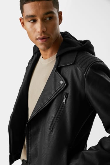 Hommes - CLOCKHOUSE - blouson motard - similicuir - look 2-en-1 - noir