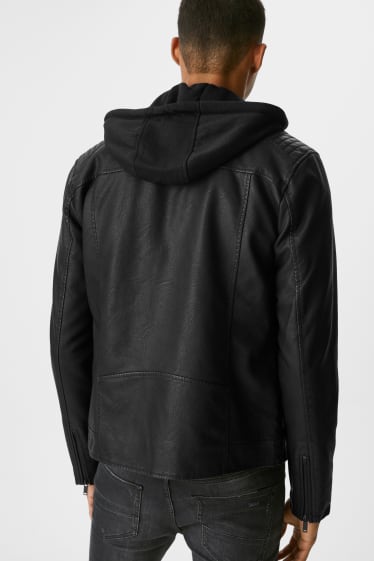 Men - CLOCKHOUSE - biker jacket - faux leather - 2-in-1 look - black