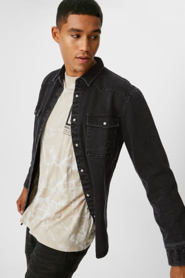 Teens & young adults - CLOCKHOUSE - denim shirt - regular fit - Kent collar - denim-dark gray